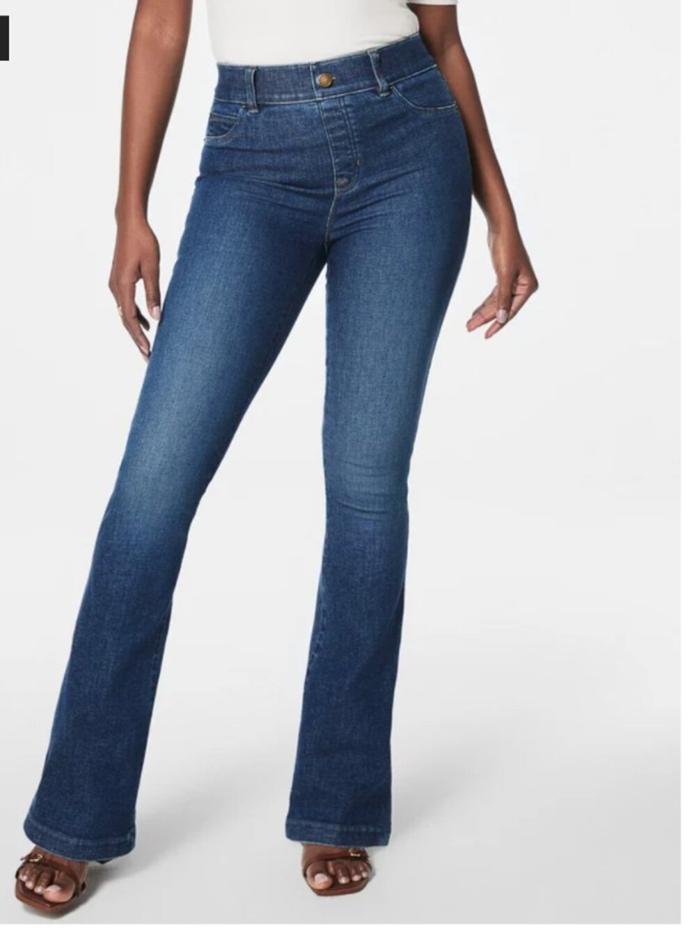 NWT SPANX Flare Jeans Dark Wash Pull-on Jeans in Authentic Blue Small Petite